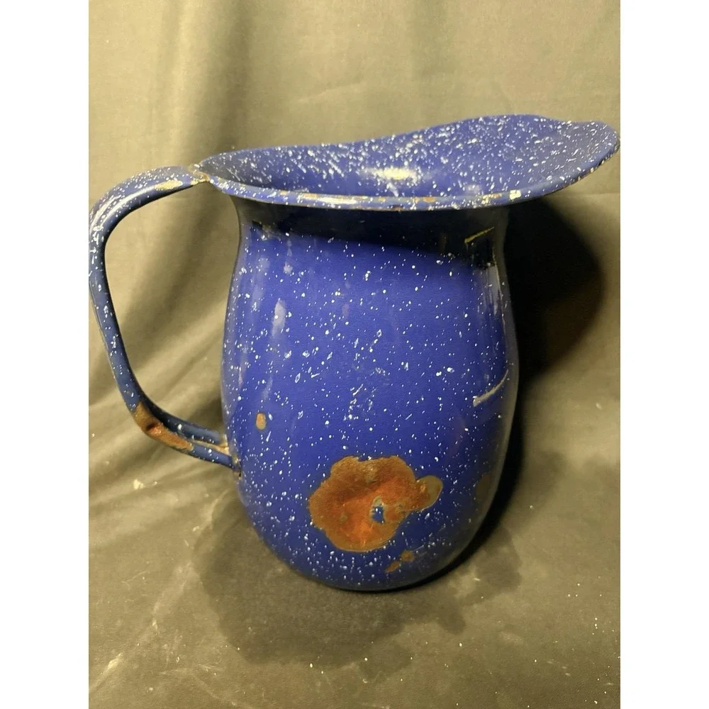 WWII USN Geuder Paeschke & Frey Co Blue Enamel Graniteware Pitcher 5 QT - Picture 7 of 9